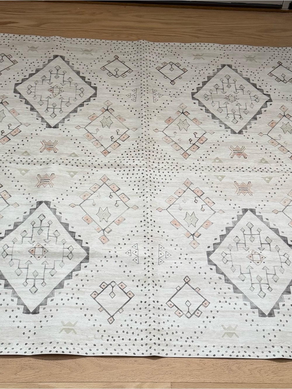 Neutral Geometric Anywhere Highchair Mat - Gray, Cream and Light Pink Motif
